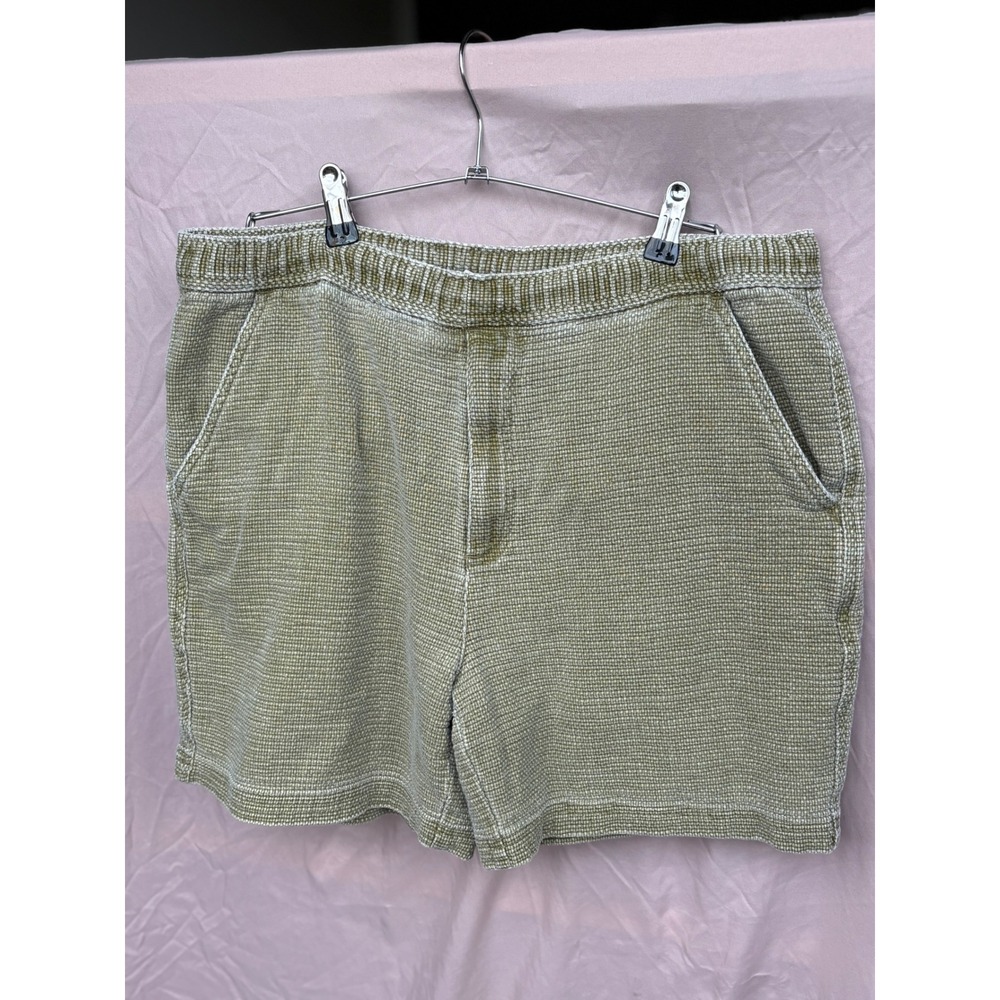 Mens Textured Waffle Knit Cotton Shorts Faded Olive Green Size L